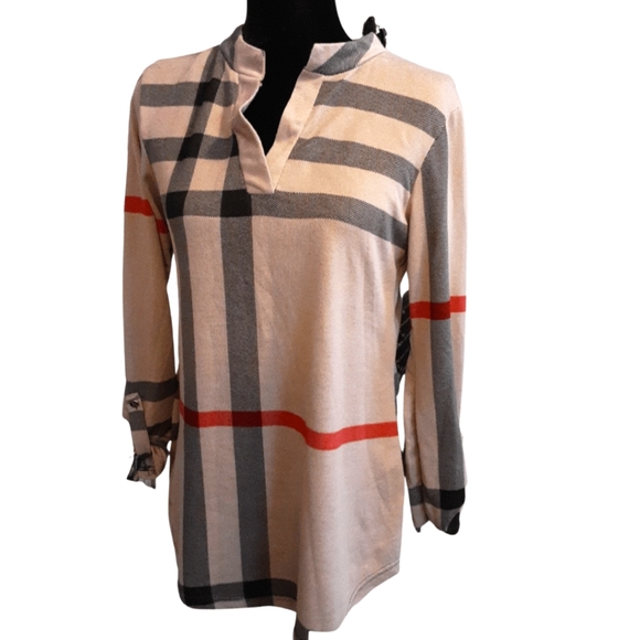 Lildy Tops - LILDY Plaid Button-Sleeve Tunic, Tan/black/red, size M/L, never worn